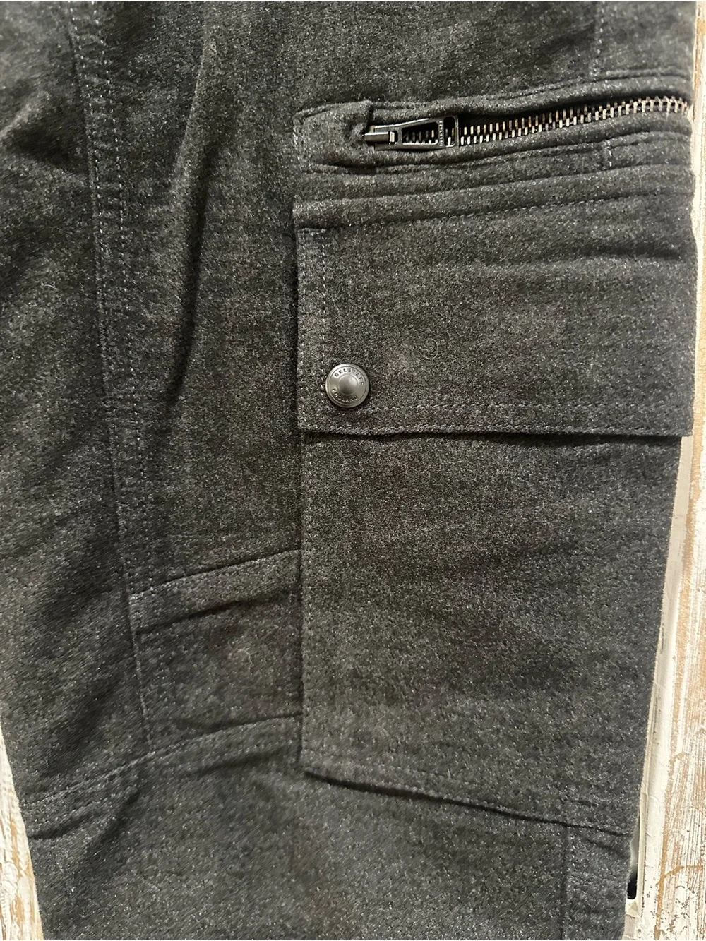 Belstaff charcoal wool Cargo Trousers with Utility Pockets